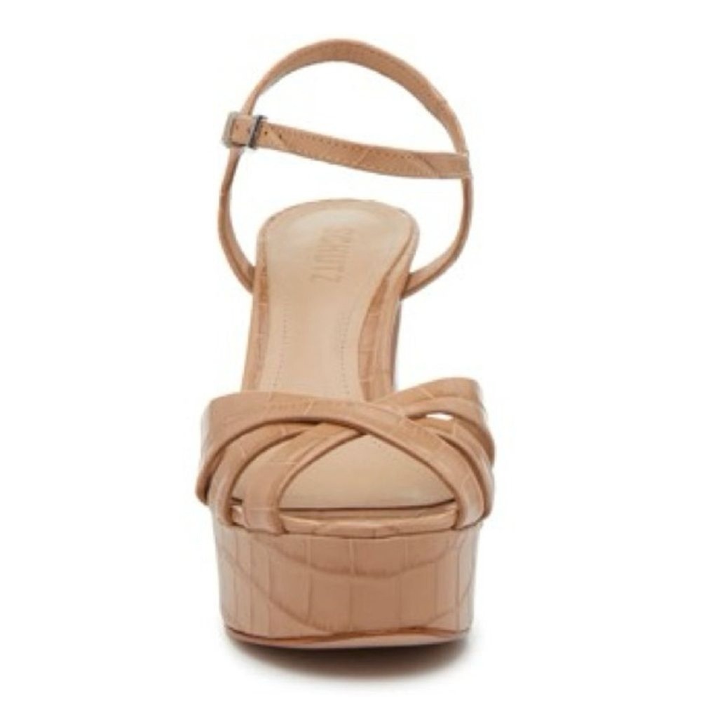 SCHUTZ Keefa Platform Heels Size 10 Nude Beige Croc Embossed Leather Sandals NWB - Picture 14 of 16